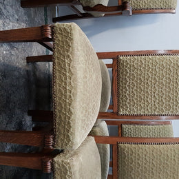 Set Of Six Upholstered Dining Chairs And Two Matching Carvers