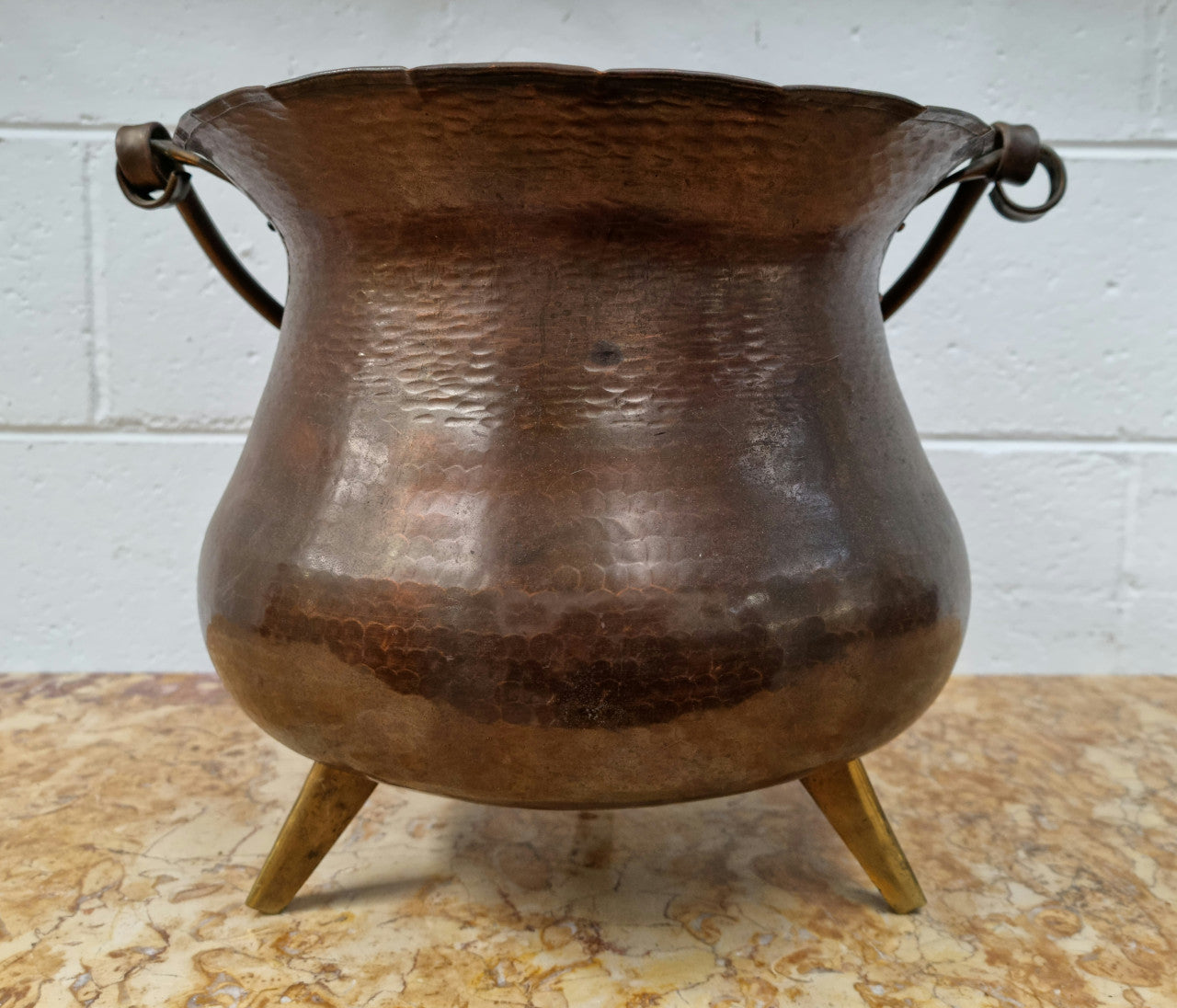 Antique Brass Decorative Jardinière With Handle