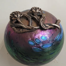 Vintage Iridescent Colin Heaney Paperweight with Sterling Silver Waratah flower by Suzanne Brett