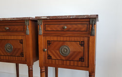 Pair Of French inlaid & Marble Top Bedsides | Antique & Vintage | Moonee Ponds Antiques | Australia Wide Delivery