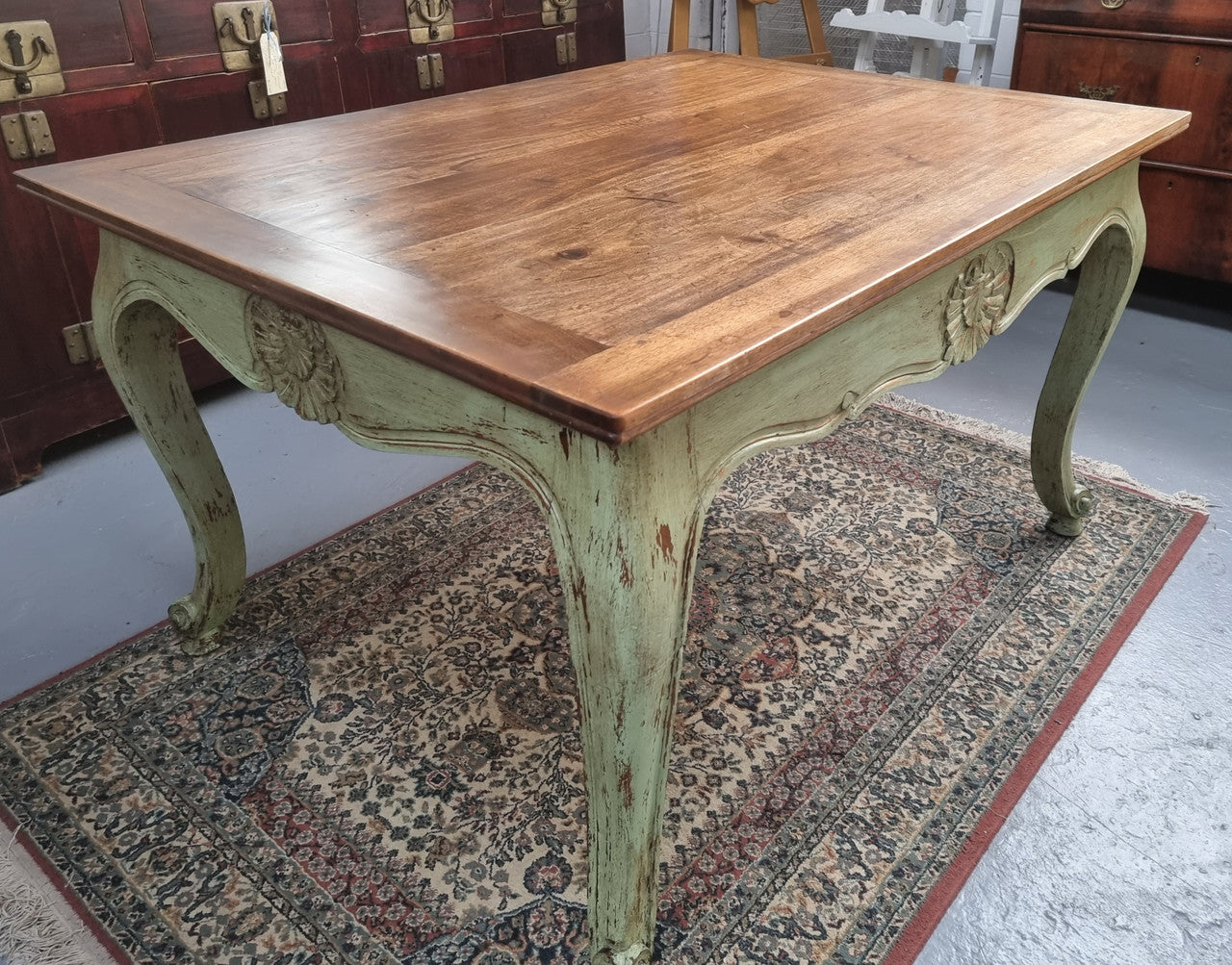 19th Century French Walnut Dining Table With Painted Base