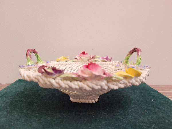 Vintage Adderley English bone china flower encrusted basket bowl. Good condition, please see photos.