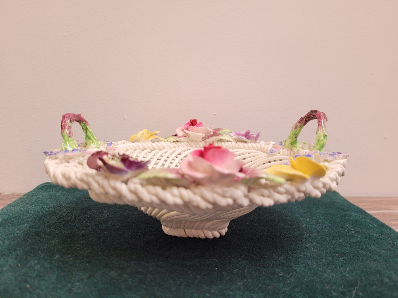Vintage Adderley English Bone China Flower Encrusted Basket Bowl