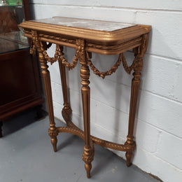 Antique French 19th century Louis XVI style inset marble top & giltwood console table. In good condition. Circa 1880