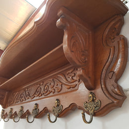 Fabulous French Oak Wall Carved Coat - Hat Rack