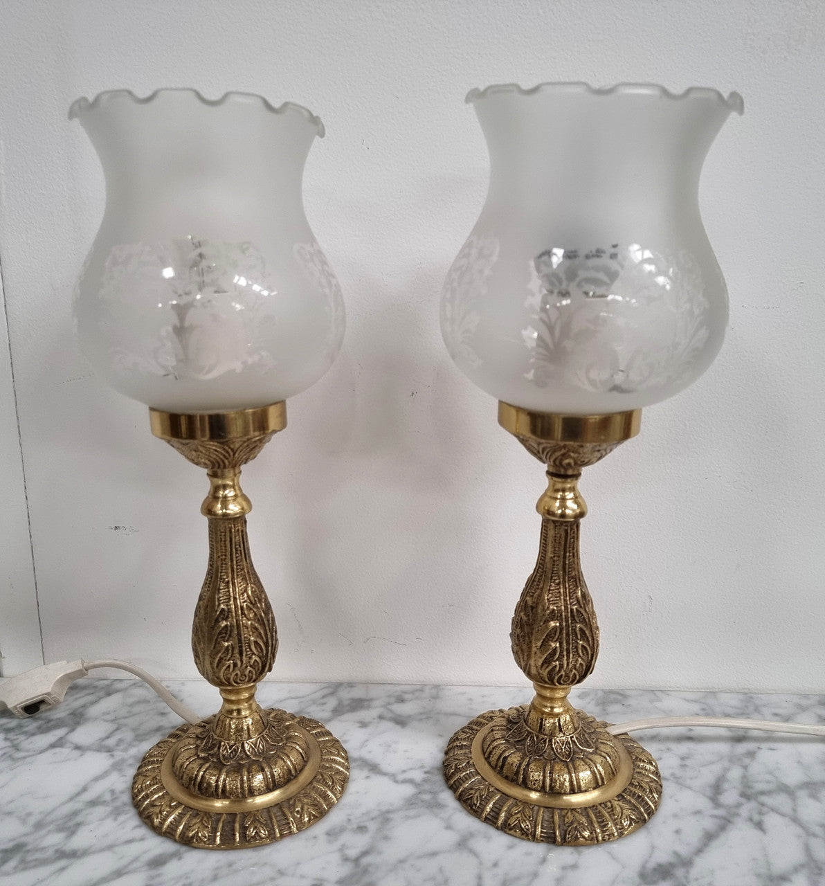 Beautiful Pair of Glass Etched Table Lamps | Antique & Vintage | Moonee Ponds Antiques | Australia Wide Delivery