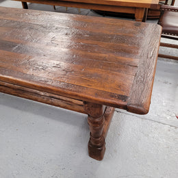 Amazing 2.65 meter French Elm Refectory dining table with loads of rustic charm. This table has been sourced from France and can comfortably seat ten people. It is in good original detailed condition.