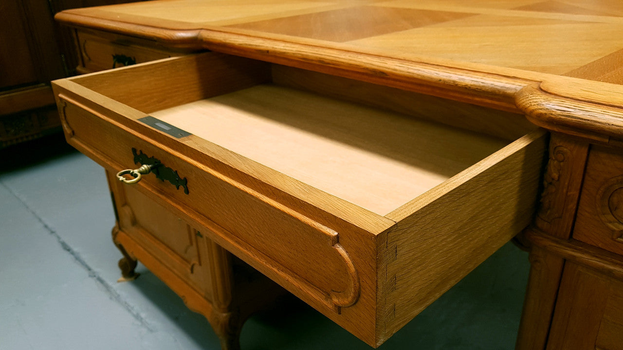 Louis XV Style Full Partners Desk With Parquetry Top | Antique & Vintage | Moonee Ponds Antiques | Australia Wide Delivery