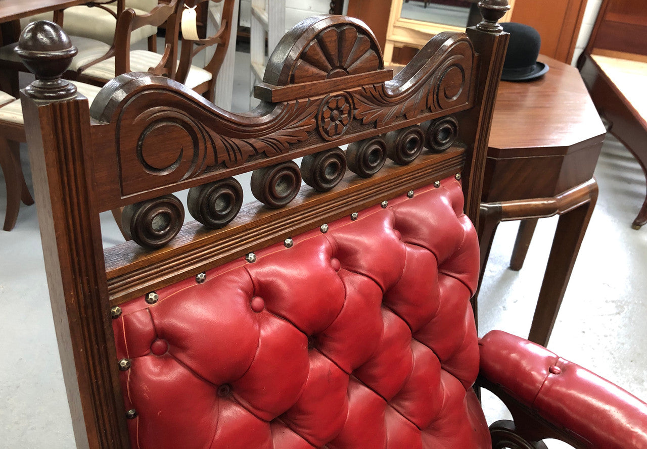 Leather Walnut Button Back Library Chair | Antique & Vintage | Moonee Ponds Antiques | Australia Wide Delivery
