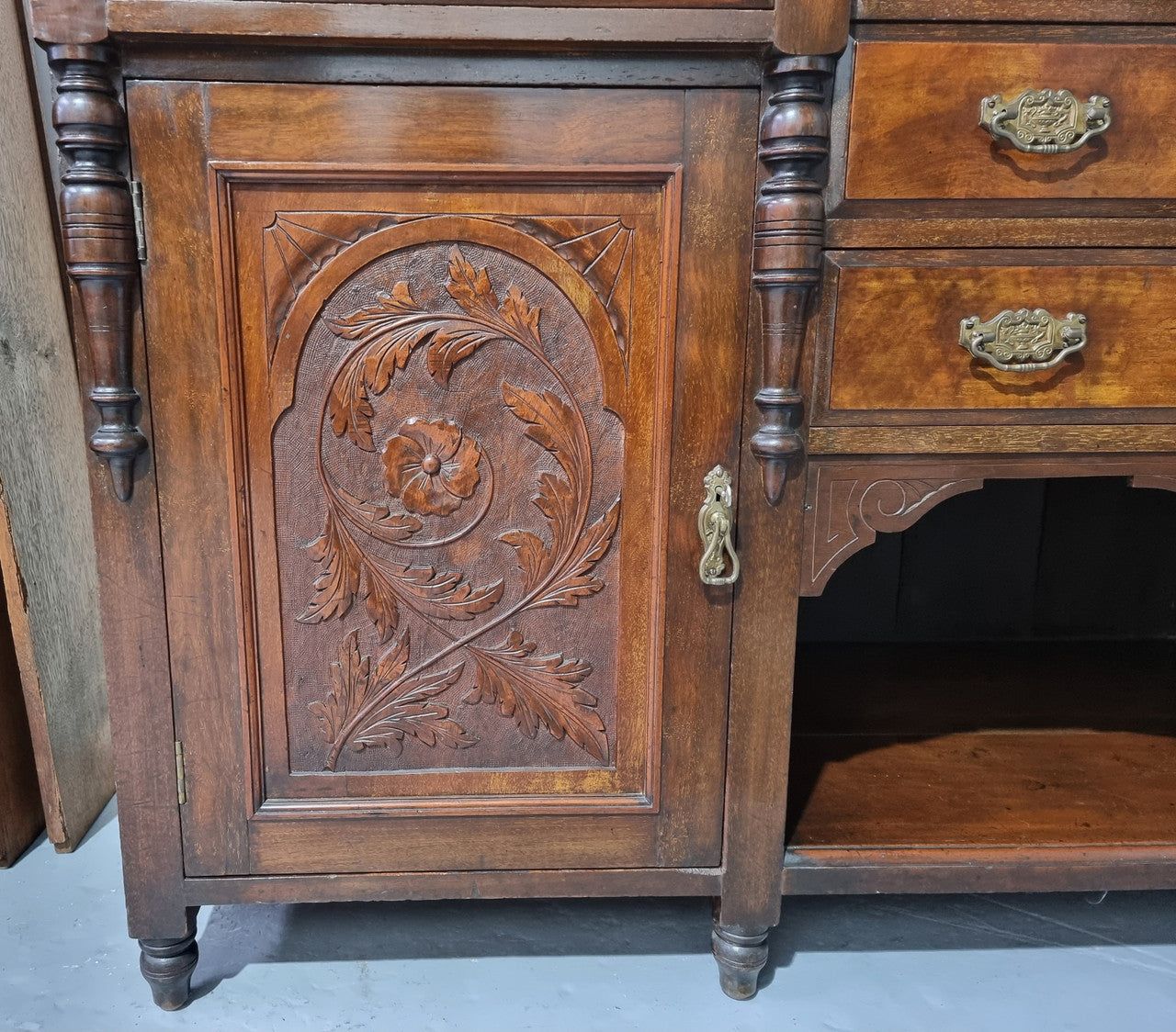 Walnut Sideboard Base Cupboards & Four Drawers