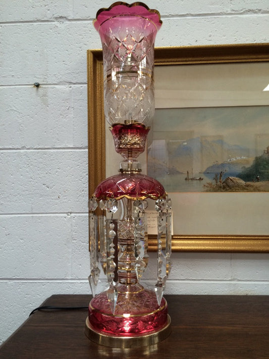 Pair Of Flashed Ruby And Crystal Glass Lustres
