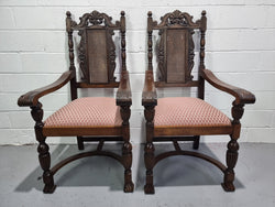 Pair Oak Jacobean Revival Carver Chairs with Cane Back | Antique & Vintage | Moonee Ponds Antiques | Australia Wide Delivery