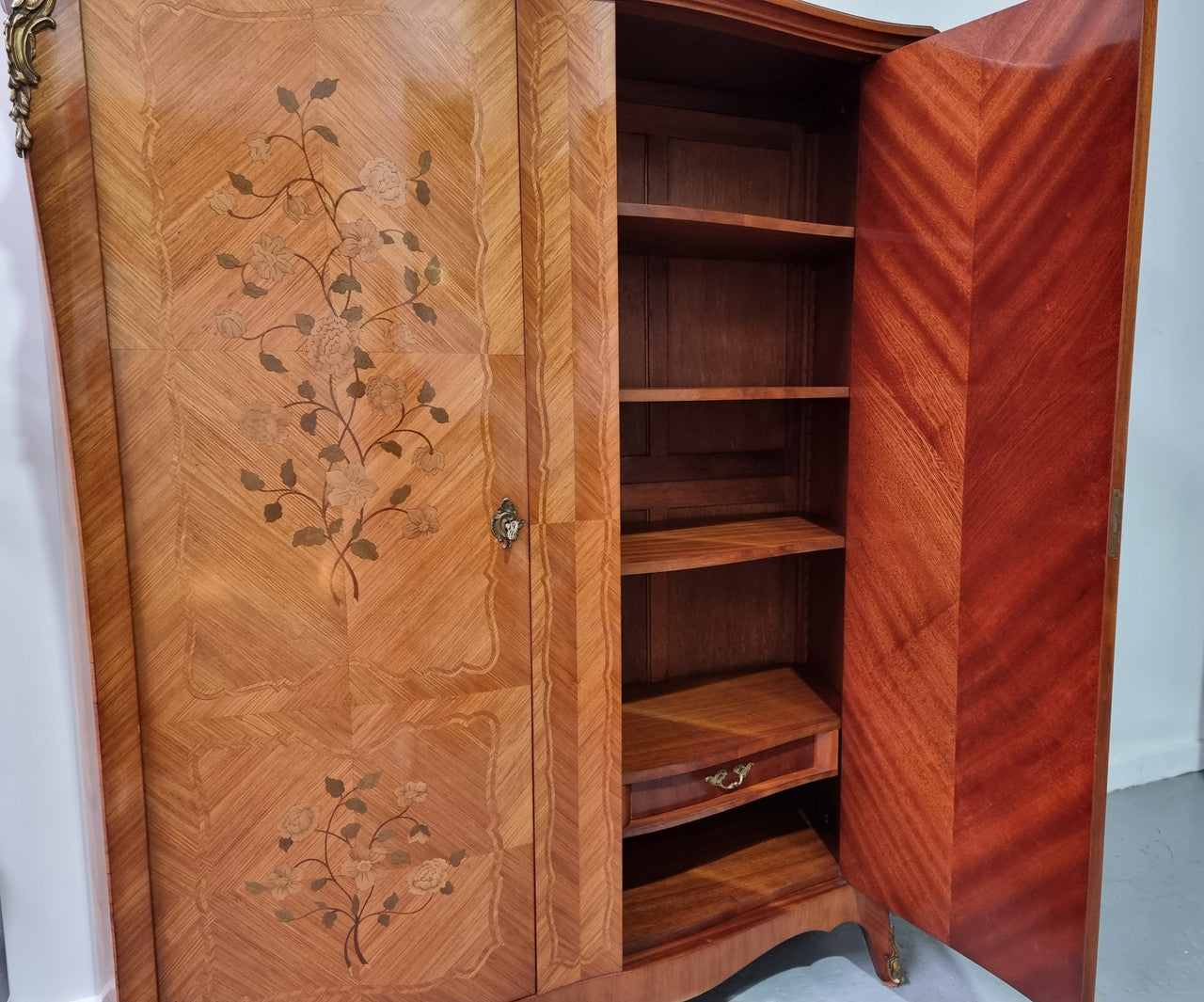 French Marquetry Inlaid Armoire - Bookcase With Ormolu Mounts | Antique & Vintage | Moonee Ponds Antiques | Australia Wide Delivery
