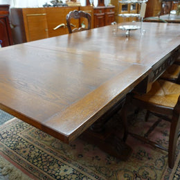 Large French Oak Square Parquetry Top Extension Table