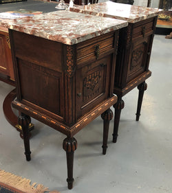 Pair Of French Oak Marble Top Henry II Style Bedside Tables | Antique & Vintage | Moonee Ponds Antiques | Australia Wide Delivery