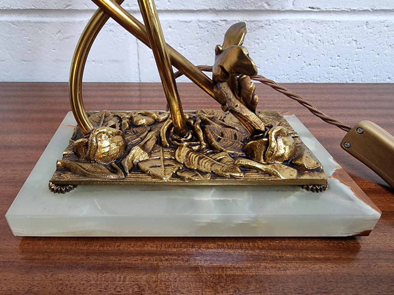 Art Deco Alabaster & Gilt Brass Table Lamp With Three Branches | Antique & Vintage | Moonee Ponds Antiques | Australia Wide Delivery