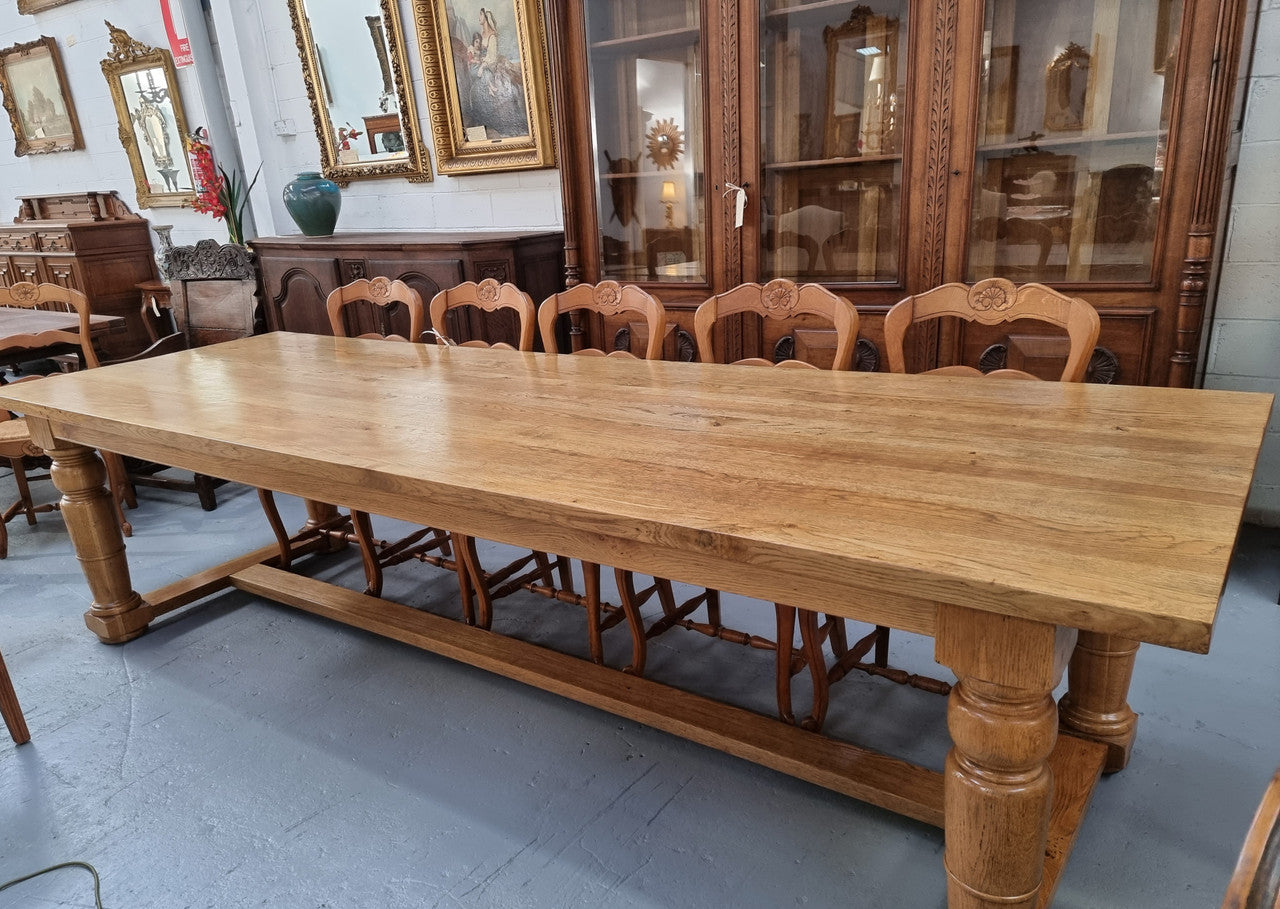 3 Meter Bespoke Oak Stretcher Base Farmhouse Dining Table | Antique & Vintage | Moonee Ponds Antiques | Australia Wide Delivery