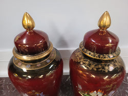 Matched Pair of Very Large Crown Devon Hand Painted Ruby Lustre Vases | Antique & Vintage | Moonee Ponds Antiques | Australia Wide Delivery