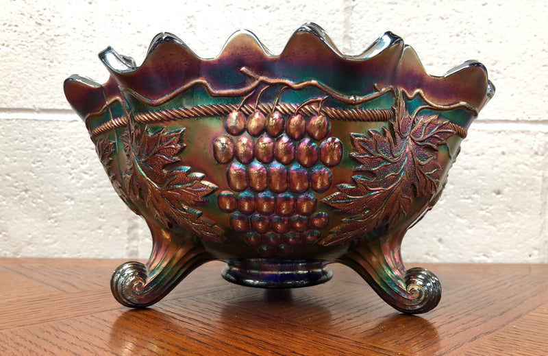 Large Cobalt Carnival Glass Bowl