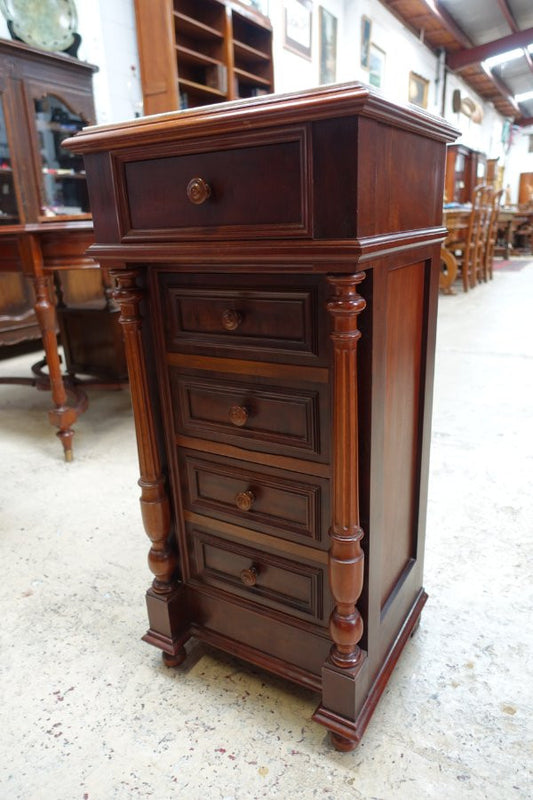 French Walnut Tall Bedside Cabinet