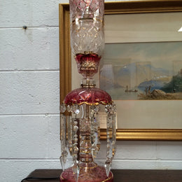 Pair Of Flashed Ruby And Crystal Glass Lustres