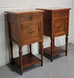 Pair of Louis XVI Style Oak Inlaid Marble Top Bedsides | Antique & Vintage | Moonee Ponds Antiques | Australia Wide Delivery