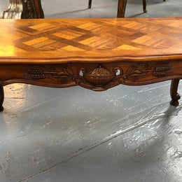French Walnut parquetry top coffee table. In good original detailed condition. Circa: 1950's