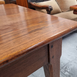 Antique French Oak Farmhouse table in fully restored condition. Features a single drawer and tapered legs.