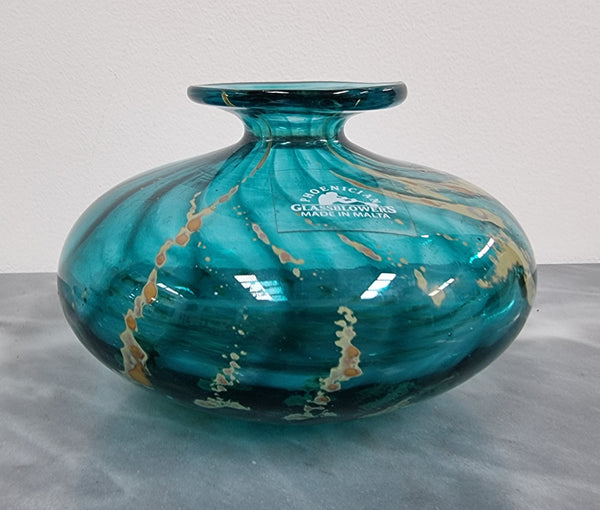 Stunning signed Phoenician glass vase made in Malta and still has original sticker. It is in good condition with no chips or cracks.