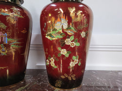 Matched Pair of Very Large Crown Devon Hand Painted Ruby Lustre Vases | Antique & Vintage | Moonee Ponds Antiques | Australia Wide Delivery