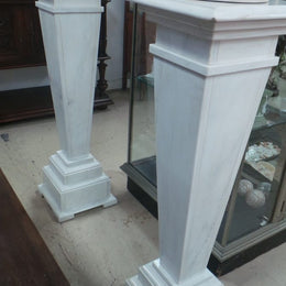 A beautiful and very hard to find pair of 19th-century classical white marble pedestals. In good condition.