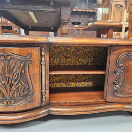 Appealing French Louis XVth style walnut converted TV unit.  Central carved  door & 2 Sliding Cupboards. In good condition.