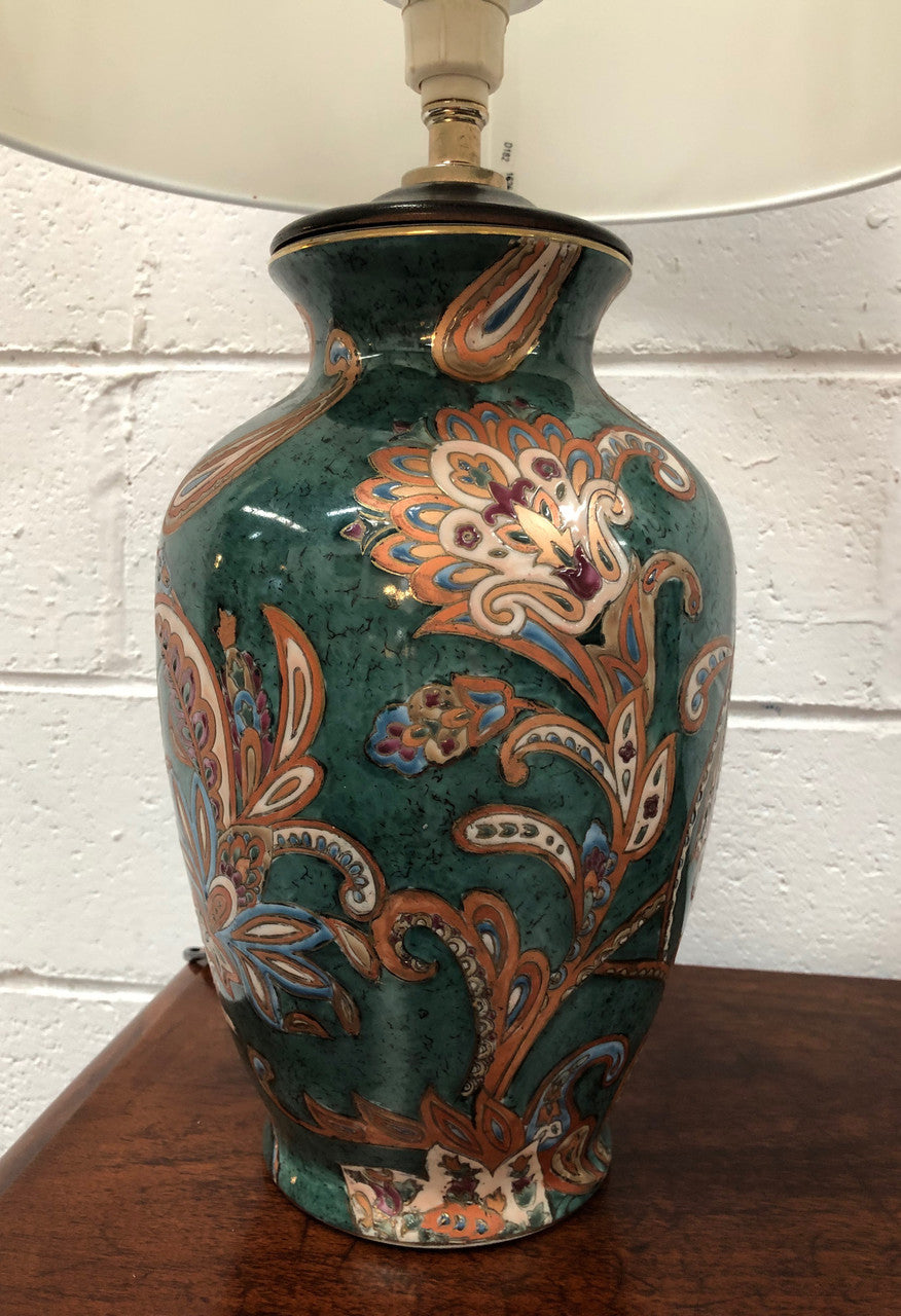 A Lovely Hand-painted Table Lamp With White Shade | Antique & Vintage | Moonee Ponds Antiques | Australia Wide Delivery