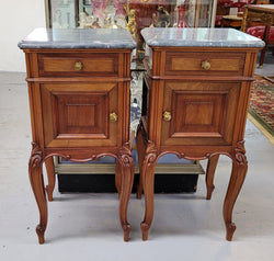 Pair of Walnut Louis XV Style Grey Marble Top Bedside Cabinets | Antique & Vintage | Moonee Ponds Antiques | Australia Wide Delivery