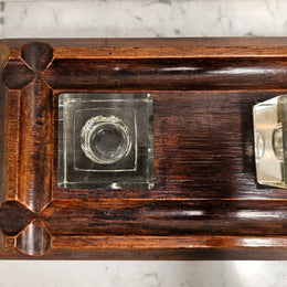 Edwardian Desk & Double Ink & Pen Holder on Wooden Stand.  Original Condition. It has been sourced from France and is in good original detailed condition.Edwardian Desk & Double Ink & Pen Holder on Wooden Stand.  Original Condition. It has been sourced from France and is in good original detailed condition.