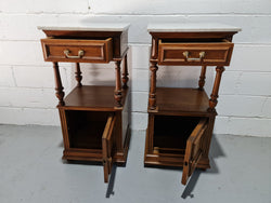 Pair of French Oak Marble Top Open Shelf Bedside Cabinets | Antique & Vintage | Moonee Ponds Antiques | Australia Wide Delivery