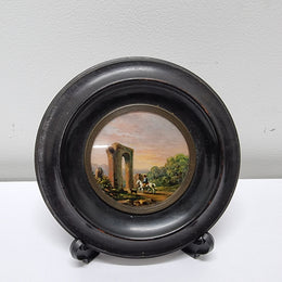 Lovely Victorian hand painted miniature landscape. Please note stand is not included. It is in good original condition and has been sourced locally. Please view photos as they help form part of the description.