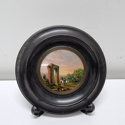 Lovely Victorian hand painted miniature landscape. Please note stand is not included. It is in good original condition and has been sourced locally. Please view photos as they help form part of the description.