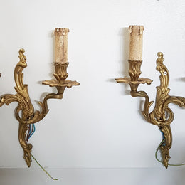 A Pair French Gilt Louis XV Style Wall Lights-Sconces