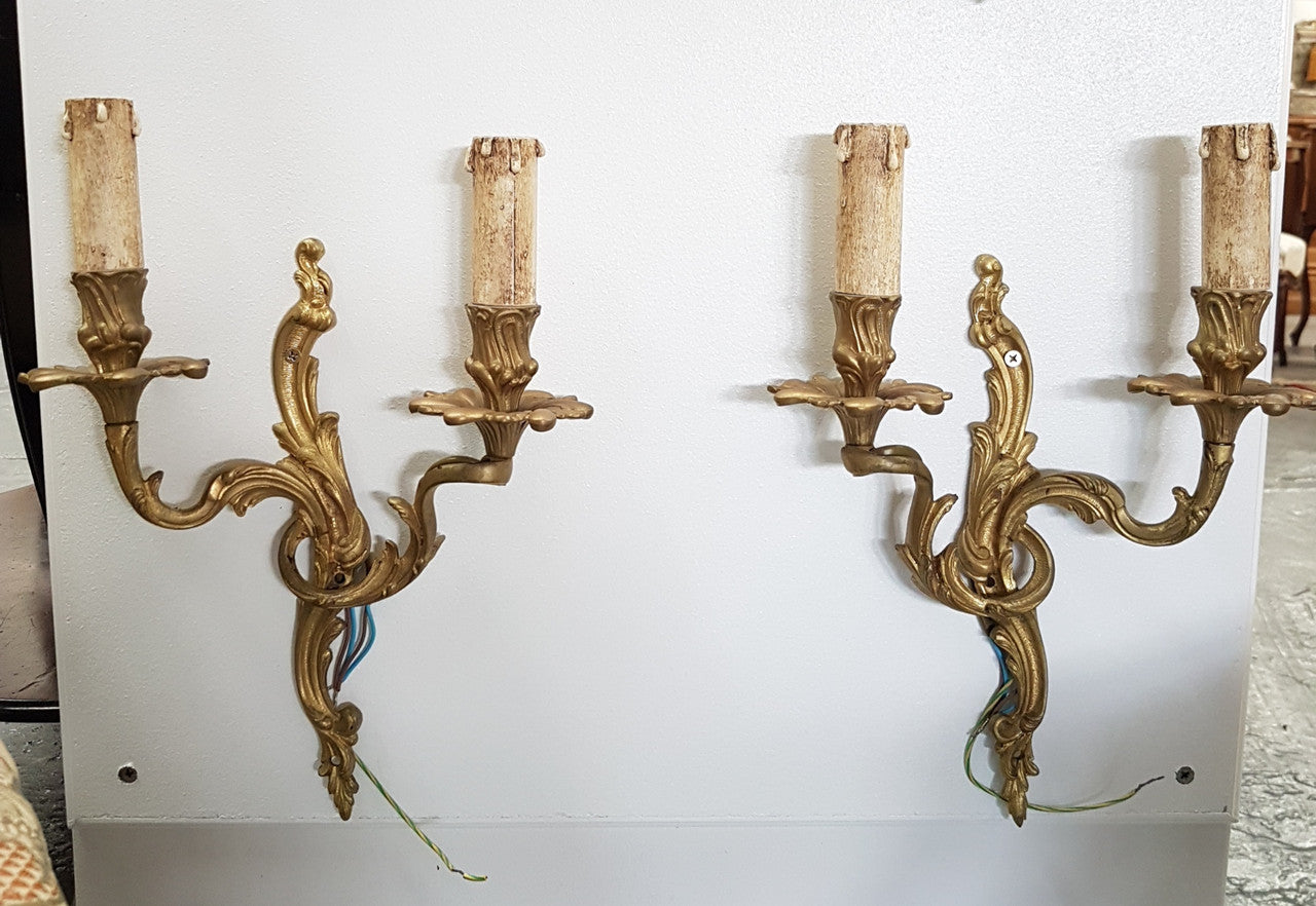 A Pair French Gilt Louis XV Style Wall Lights-Sconces