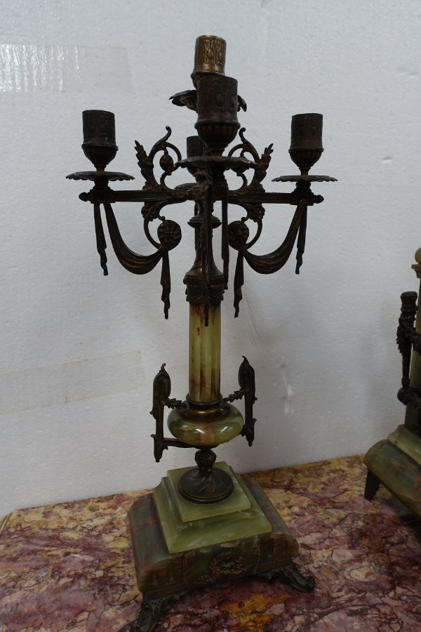 French Gilt Onyx Clock Set