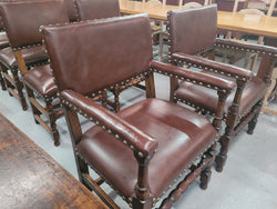 Set of 8 Henry II Style Leather Look Upholstery Dining Chairs Including Two Carvers | Antique & Vintage | Moonee Ponds Antiques | Australia Wide Delivery