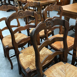 Lovely Set Of Six French Oak Rush Seat Dining Chairs