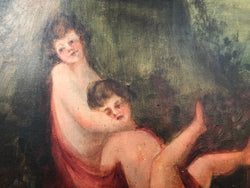 Large French Oil On Canvas Of Romantic Scene With Cherubs | Antique & Vintage | Moonee Ponds Antiques | Australia Wide Delivery