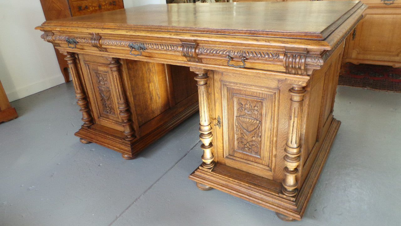 French Oak Partners Desk-3 | Antique & Vintage | Moonee Ponds Antiques | Australia Wide Delivery