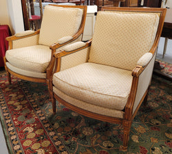 Pair of Louis XVI Style 19th Century Walnut Upholstered Bergère Chairs | Antique & Vintage | Moonee Ponds Antiques | Australia Wide Delivery
