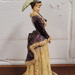 Vintage Italian figurine of lady holding umbrella signed. Sourced locally and in good original condition, please view photos as they help form part of the description.