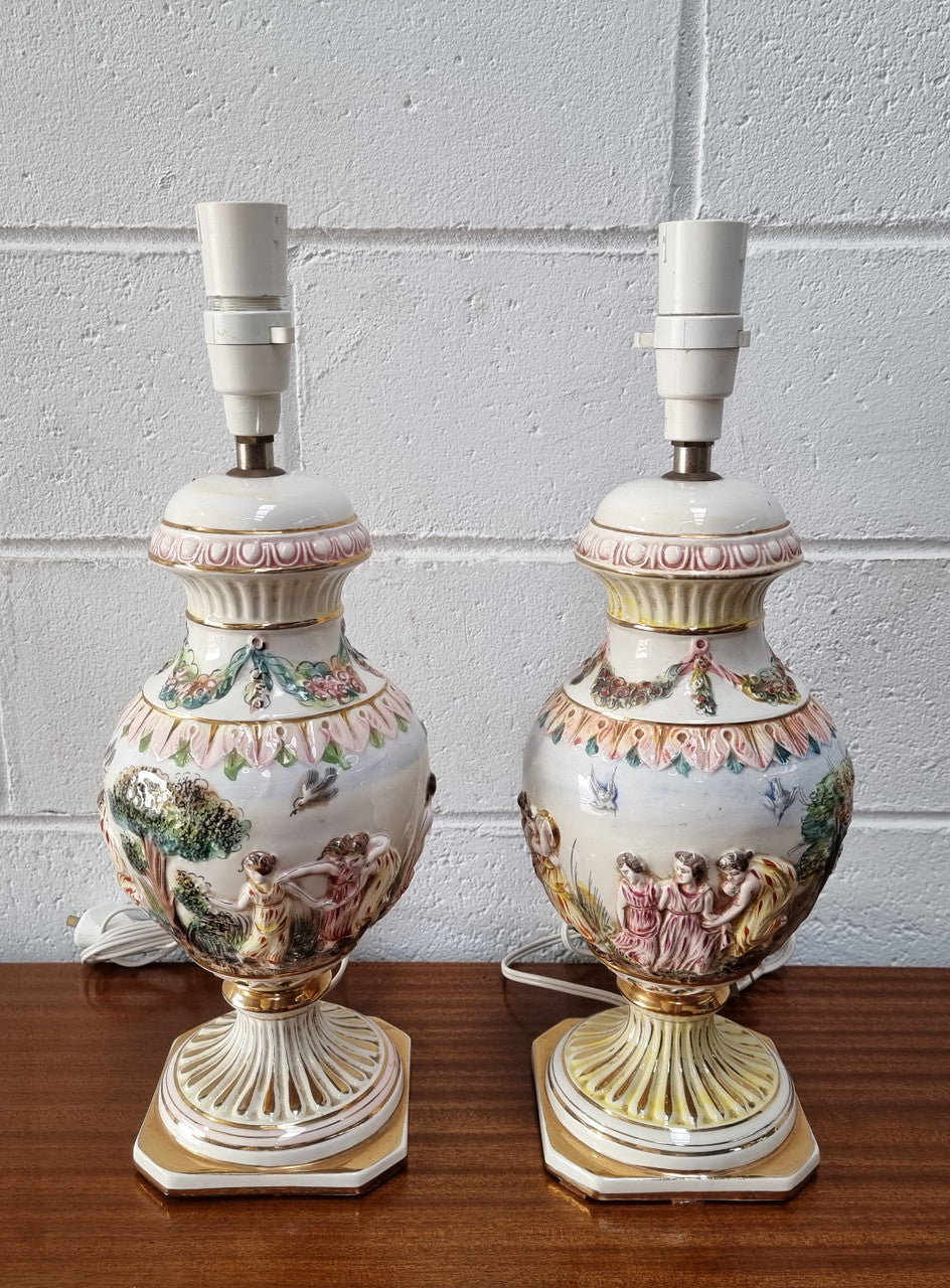 Pair of Hand Painted Capodimonte Vintage Table Lamps | Antique & Vintage | Moonee Ponds Antiques | Australia Wide Delivery