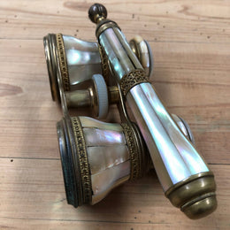 Rare Pair of French Mother of Pearl And Gilt Metal Telescopic Opera Glasses