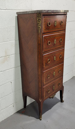 Louis XIV Style Tall Chest of Five Drawers With Marble Top | Antique & Vintage | Moonee Ponds Antiques | Australia Wide Delivery